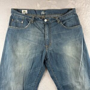 Lacoste Jeans Mens 34x34 Blue Relaxed Straight Dark Wash Faded Denim